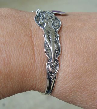 Vintage Antique 1900 ' s Art Nouveau Enamel Sterling Silver Spoon Ring Bracelet 8