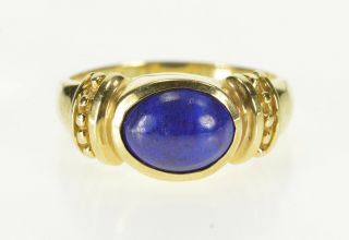 10k Ornate Oval Lapis Lazuli Cabochon Fashion Ring Size 8 Yellow Gold 88