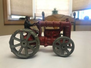 Antique Cast Iron Toy Tractor Ford Red Vintage Farm Toys Very