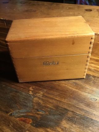 Vtg Globe - Wernicke Wood Index Card File Box W/ Dividers And File Cards