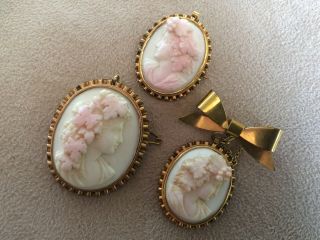 Three Vintage Cameo Brooches