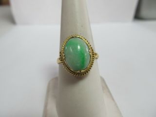 Vintage 14k Solid Yellow Gold Ring With Oval Natural Jade 9.  5 X 12.  5 Mm