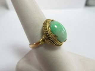 VINTAGE 14K SOLID YELLOW GOLD RING WITH OVAL NATURAL JADE 9.  5 X 12.  5 MM 2