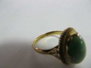 VINTAGE 14K SOLID YELLOW GOLD RING WITH OVAL NATURAL JADE 9.  5 X 12.  5 MM 3