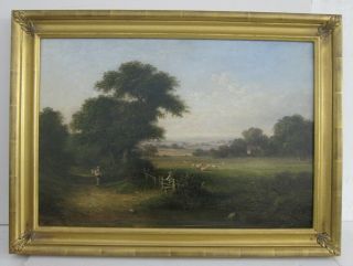 W.  Williams Signed Antique 19thc Oil Paining Pastoral W/ Sheep Gilt Framed 22x30