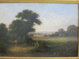 W.  Williams Signed Antique 19thC Oil Paining Pastoral w/ Sheep Gilt Framed 22x30 2