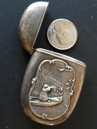 Antique Sterling Silver Match Safe Vesta Case Hunting Design