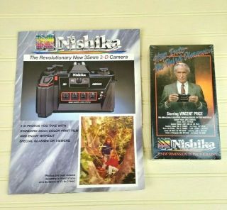 Vintage Nishika N8000 35mm 3D Camera,  Case,  Twin Light Flas,  VHS Instruction NOS 11