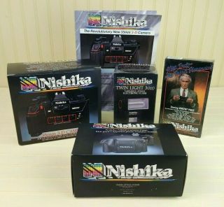 Vintage Nishika N8000 35mm 3d Camera,  Case,  Twin Light Flas,  Vhs Instruction Nos
