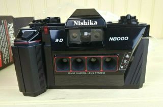 Vintage Nishika N8000 35mm 3D Camera,  Case,  Twin Light Flas,  VHS Instruction NOS 3