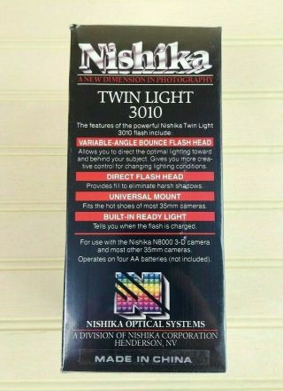 Vintage Nishika N8000 35mm 3D Camera,  Case,  Twin Light Flas,  VHS Instruction NOS 8