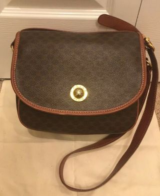 Vintage Celine Sphere Crossbody Shoulder Bag Brown Leather