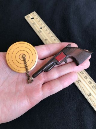 Vintage Bakelite & Wood Gun Pistol Target Bulls Eye Shooting Western Brooch Pin