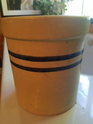 Vintage Stoneware Crock 6 Inches Approximately Two Blue Strips