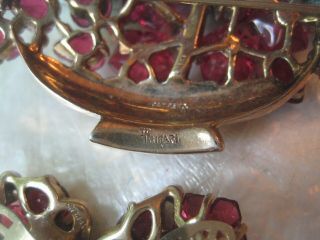 Vintage Crown TRIFARI Brooch RED GLASS FLOWER BASKET & EARRINGS Alfred Philippe 6
