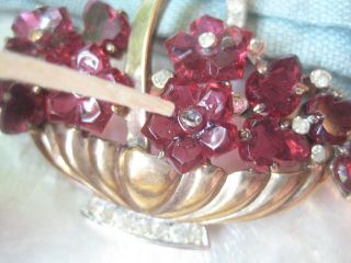 Vintage Crown TRIFARI Brooch RED GLASS FLOWER BASKET & EARRINGS Alfred Philippe 7