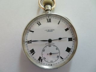 Solid Silver J.  W.  Benson 15 Jewel Pocket Watch C1919 Fully
