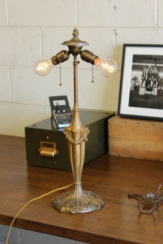 Vintage Antique Art Deco Benjamin Cluster Brass Desk Lamp Light 1920s Faries Era