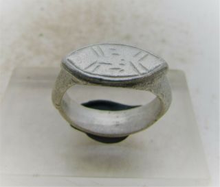 Late Byzantine Or Medieval Silver Ring With Heraldic Engravings