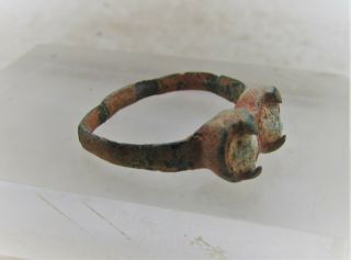 Ancient Viking Nordic Bronze Ring With Two Stone Inserts 900 - 1000ad