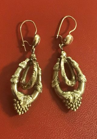 Estate Antique 14k Solid Gold Bunch Of Grapes & Vines Drop Earrings 7.  8 Grams