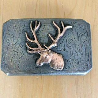 Vintage Edward H Bohlin Silver And 10k Gold Hollywood Bohlinmade Elk Belt Buckle