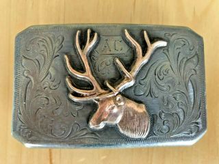 Vintage Edward H Bohlin Silver and 10k Gold Hollywood Bohlinmade Elk Belt Buckle 2