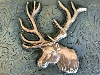 Vintage Edward H Bohlin Silver and 10k Gold Hollywood Bohlinmade Elk Belt Buckle 3