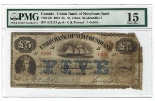 1883 Newfoundland 5 Pounds,  P - S122b,  Extremely Rare Queen Victoria Type,  Pmg 15