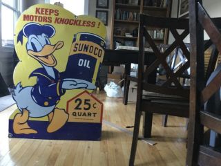 Large Vintage Sunoco Oil Disney Display Porcelain Sign 2