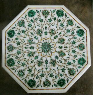 18 " Gorgeous Marble Inlay Antique Artwork Agra Handcrafted Coffee Table Top Rare