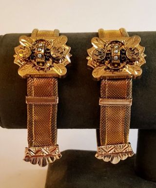 Victorian Mesh Slide Bracelets Gold Filled,  Pearl Mounted Lovely