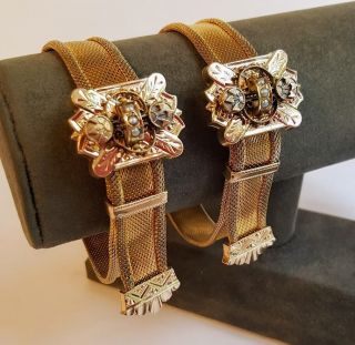 Victorian Mesh Slide Bracelets Gold Filled,  Pearl Mounted Lovely 2