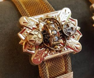 Victorian Mesh Slide Bracelets Gold Filled,  Pearl Mounted Lovely 3