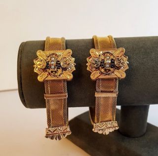 Victorian Mesh Slide Bracelets Gold Filled,  Pearl Mounted Lovely 4