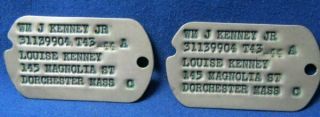 Wwii Army Dog Tags Set With Massachusetts Nok Next Of Kin Address T43 - 44