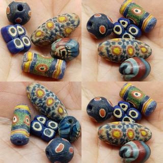 5 Very Old Roman Lovely Unique Mosaic Glass Beads 33