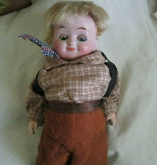 Antique Boy Doll 9.  5” Google Eyes Porcelain Head Marked Johann Walther & Sohn