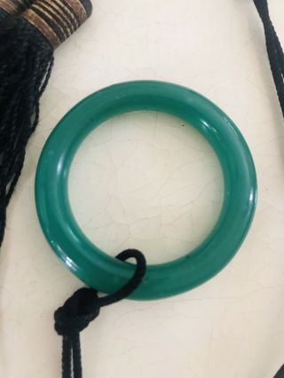 Antique Chinese Carved Jade Circular Ring Pendant Silk Tassels 2
