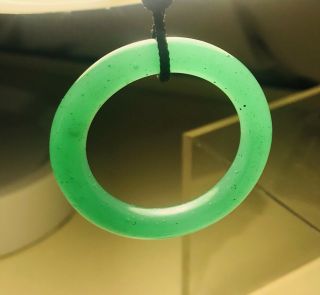 Antique Chinese Carved Jade Circular Ring Pendant Silk Tassels 4