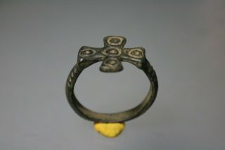 Ancient Interesting Roman Bronze Ring Cross 4th Century Ad