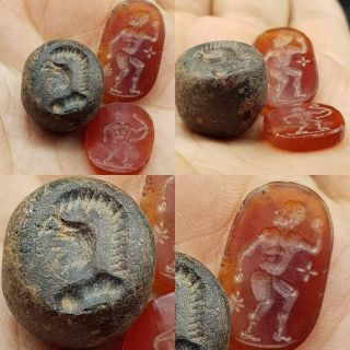Old Rare 3 Agate & Garnet Stone Intaglio Seal Stones 33