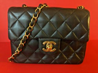 Chanel Vintage Black Quilted Leather Wrapped Chain Strap Cross Body Handbag