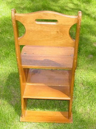 Rare Vintage Handcrafted 2 in 1 Wooden Folding Chair & Step Ladder 2