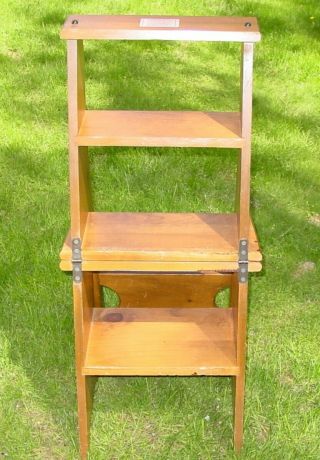 Rare Vintage Handcrafted 2 in 1 Wooden Folding Chair & Step Ladder 5