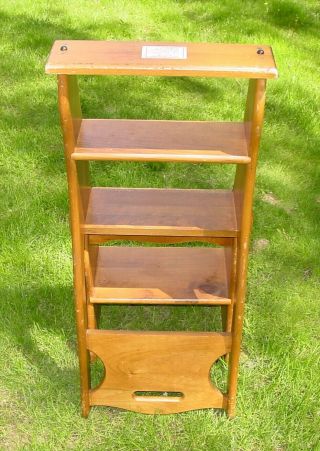 Rare Vintage Handcrafted 2 in 1 Wooden Folding Chair & Step Ladder 7