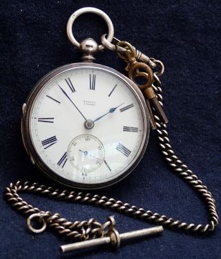 J.  W.  Benson Solid Silver English Fusee Pocket Watch London 1874 & Chain