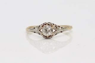 A Lovely Antique Art Deco 18ct 750 Yellow Gold & Platinum 0.  10ct Diamond Ring