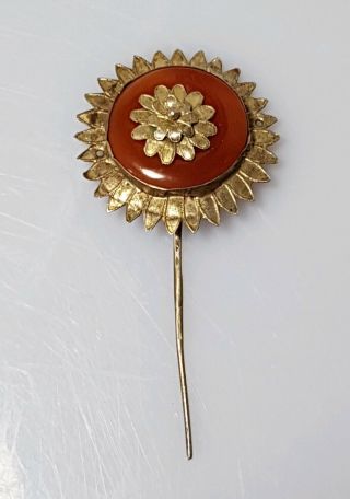 A Qing Dynasty Silver Gilt And Carnelian Hair Pin.  Sunflower.