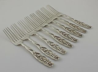 Whiting Lily Of The Valley Sterling Silver Place Forks - Set Of 8 - 6 7/8 " - W/mono